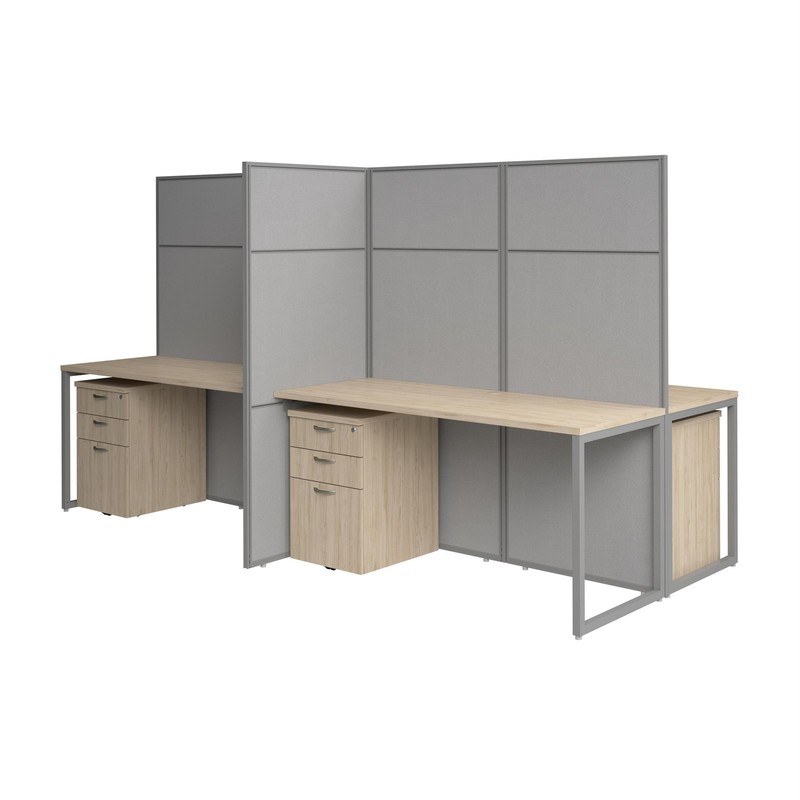Easy Office 4 Person Cubicle Desk with Drawers in Natural Elm – Engineered Wood