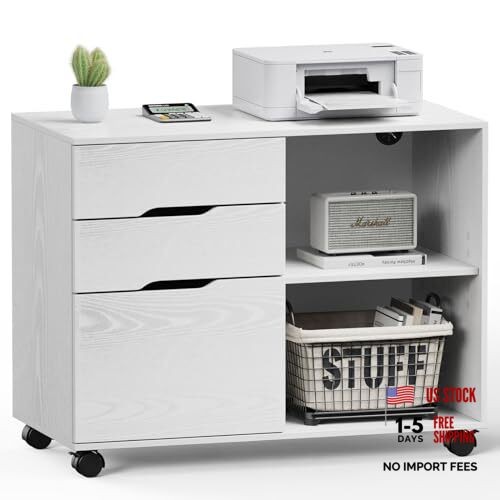Lateral File Cabinet with 3 Drawers Rolling Filing Cabinets Classic White