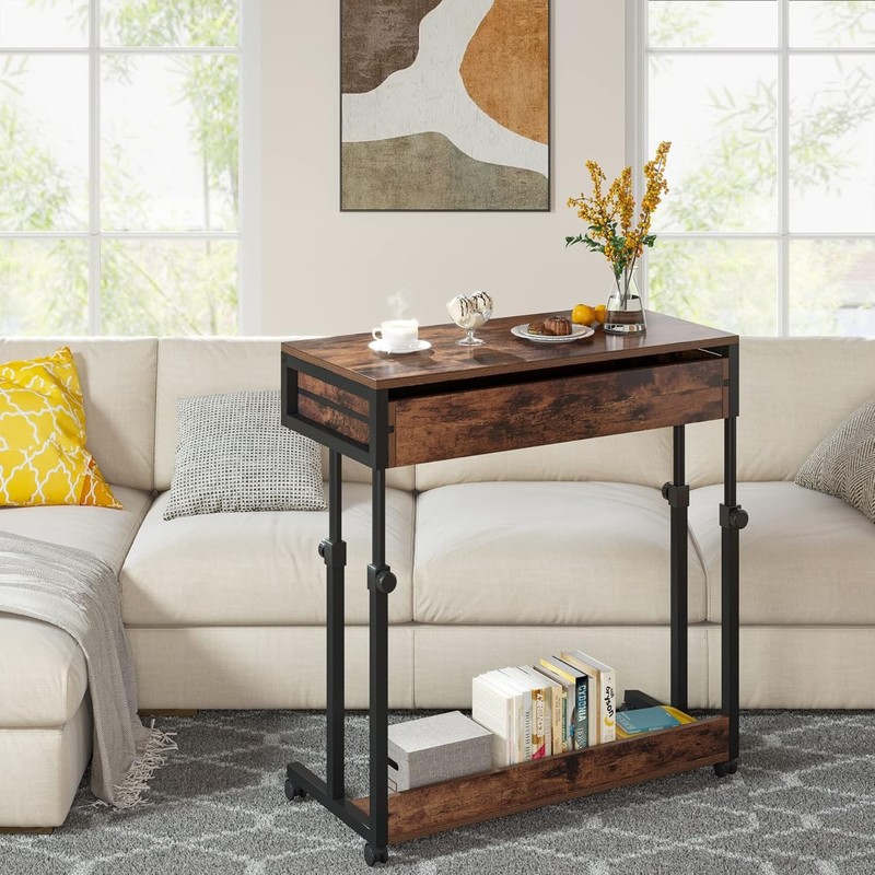 Portable Desk with Drawers, Mobile Laptop Desk Small Side Table for Living Room gallery