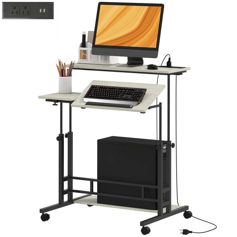 HOMCOM Adjustable Standing Desk w/ Power Outlets, Refurbished