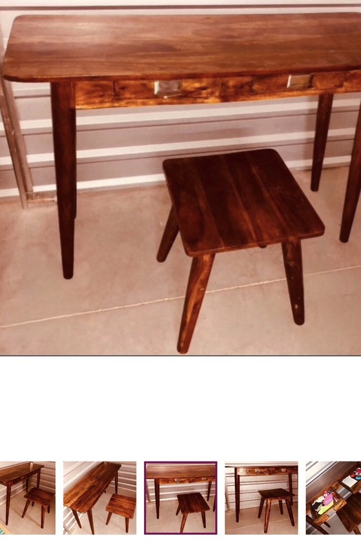 Space Saving Desk Consele Table Drawers Stool Office Work Home Brown Wood Cherry gallery
