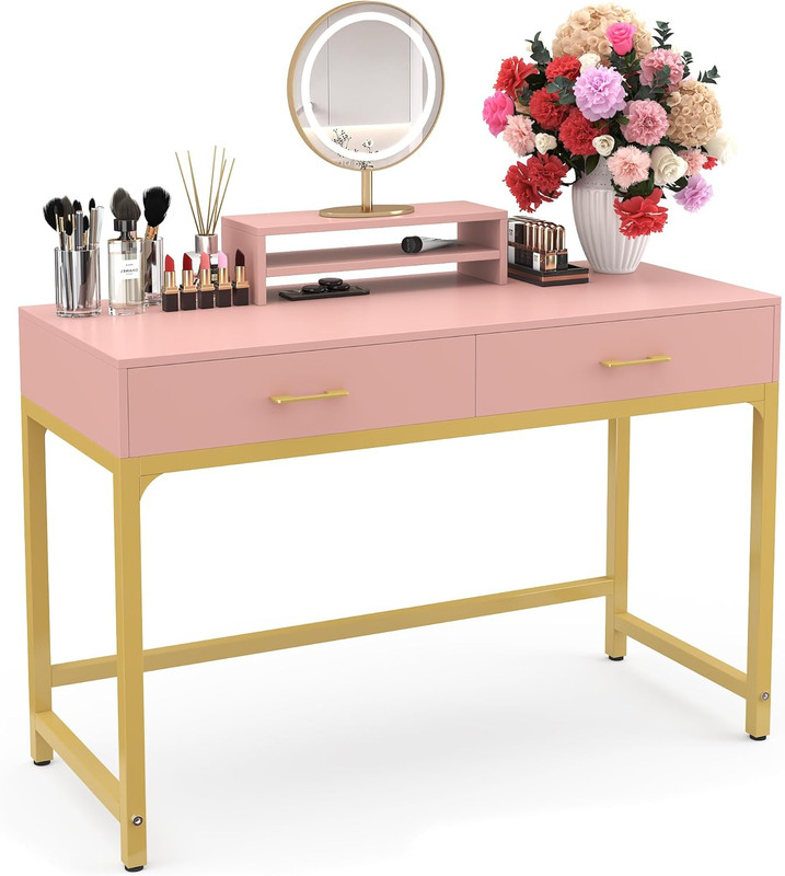 Stylish Pink Makeup Vanity Desk with Drawers – Perfect Gift for Her