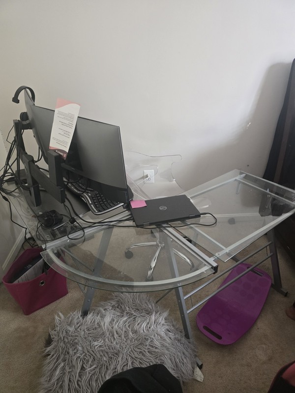 Glass Metal Corner Desk Contemporary Silver Clear Home Office Study Freestanding