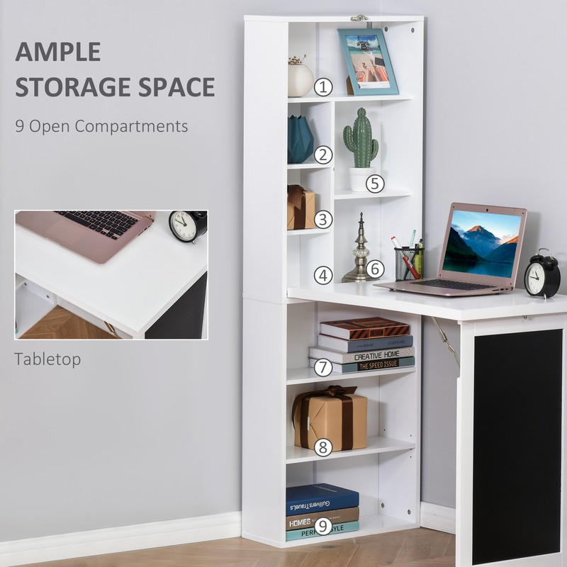 Foldable Desk w/Chalkboard, Fold-Out Convertible Writing Study Desk w/Shelves gallery