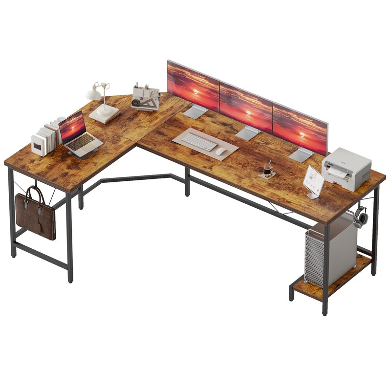 66 inch Large L Shaped Desk, Simple Corner Gaming Desk with CPU Stand & Hooks...