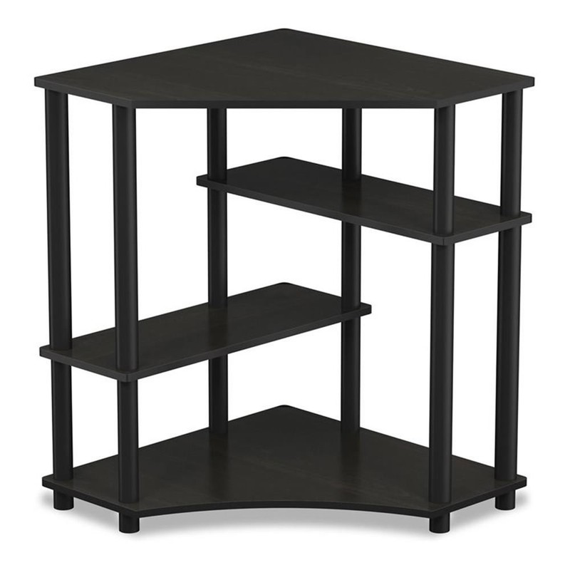 Maklaine Turn-N-Tube Wood Space Saving Corner Desk with Shelves - Espresso/Black