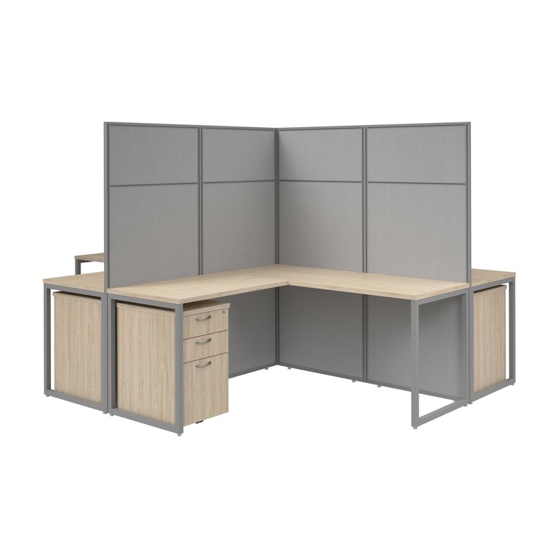 Easy Office 4 Person L Cubicle Desk w/ Drawers in Natural Elm – Engineered Wood