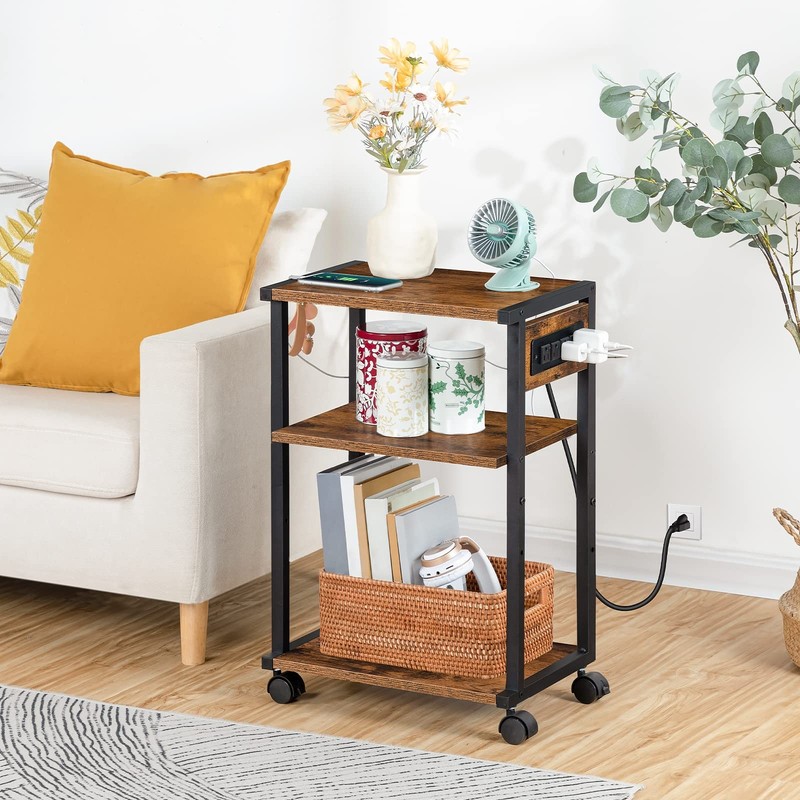 HOOBRO Industrial Printer Stand with Charging Station, Rustic Brown + Black gallery