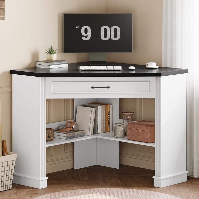31.5″ Corner Computer Desk, Corner Desk with Storage Shelves for Small Space