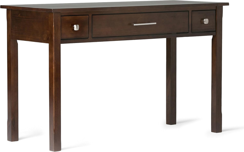 Avalon Writing Desk – 47 Inch Wide Solid Wood Desk in Dark Tobacco Brown, Contem