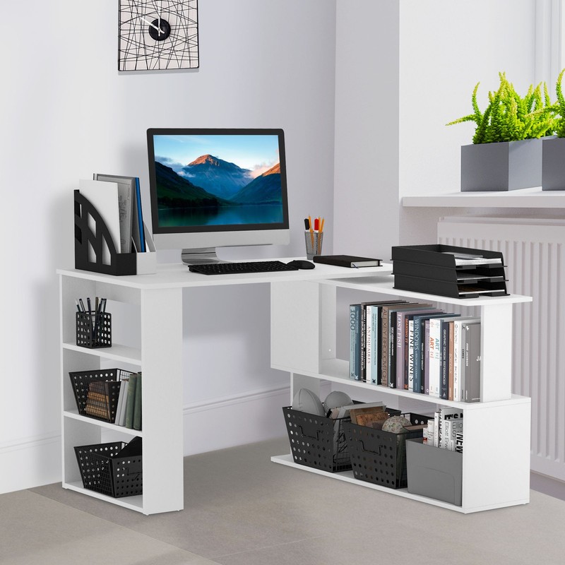 360° Rotating L-Shaped Home Office Corner Desk with Storage Shelf,Refurbished