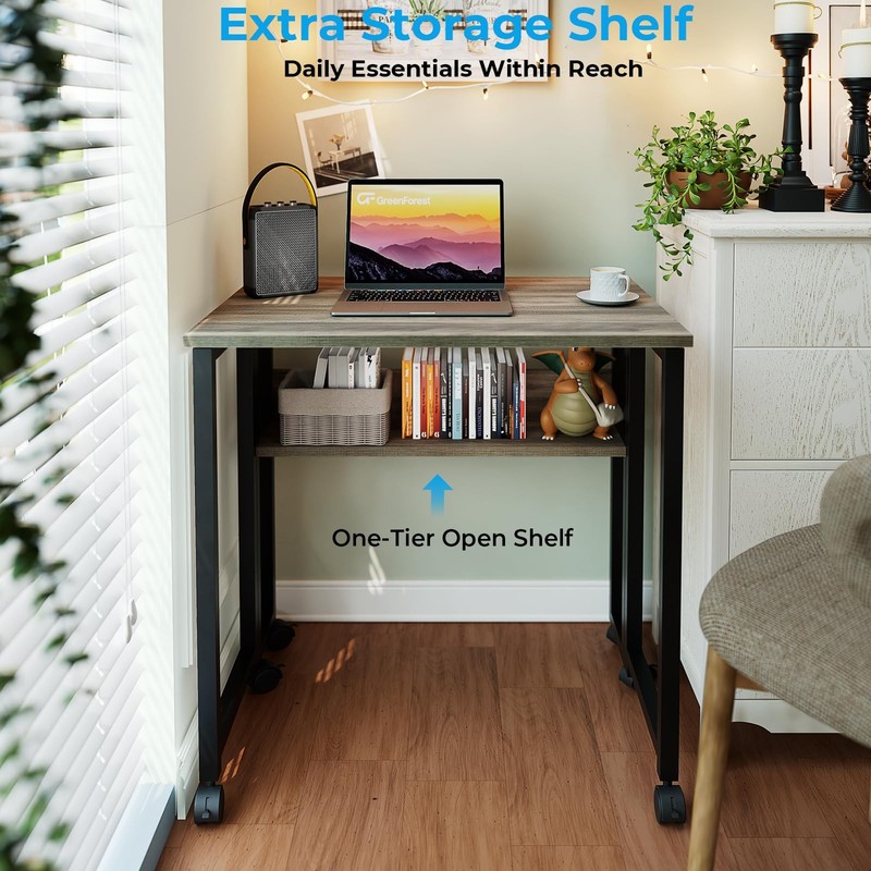 Small Folding Desk, 63cm Folding Desk with Castors, Simple M... gallery
