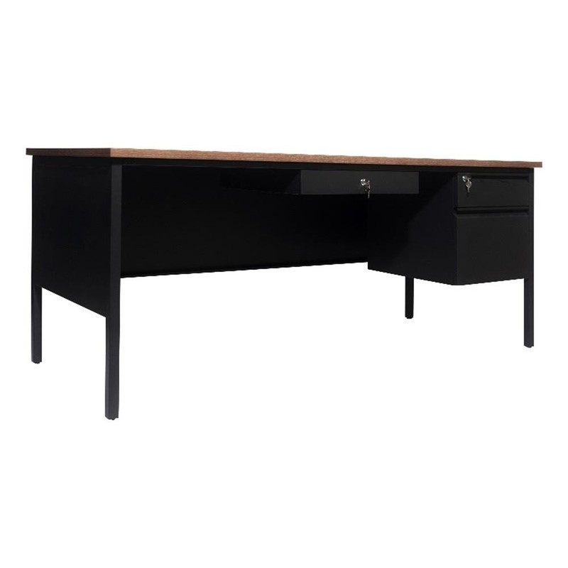 Commercial Right Side Single Pedestal Desk-3 Locking Drawers in Walnut-30×70