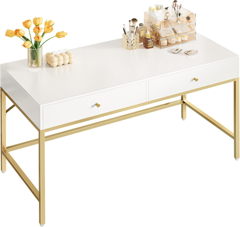 Vanity Desk with Drawers, 47 Inch Computer Desk, Modern Simple Home Office Desks