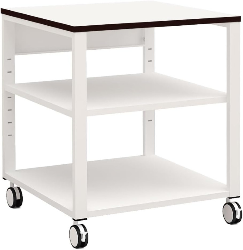 Large White Rolling Printer Stand with 2-Tier Shelf & Heavy-Duty Wheels