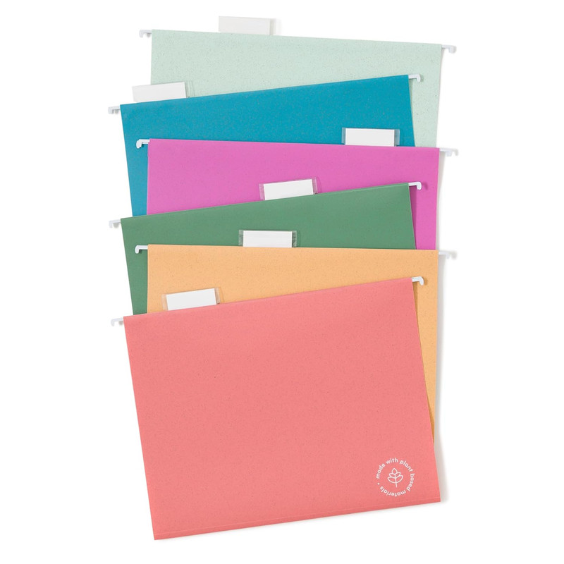 U-Eco Poly Hanging File Folders, Set of 12, Assorted Brights, White Metal Hangin