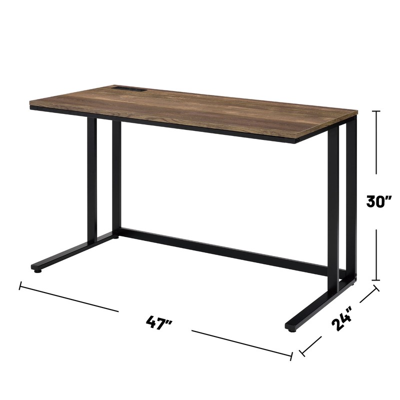 Rectangular Computer Desk w/ Chargre Port and Plug Walnut Desktop Black Frame gallery