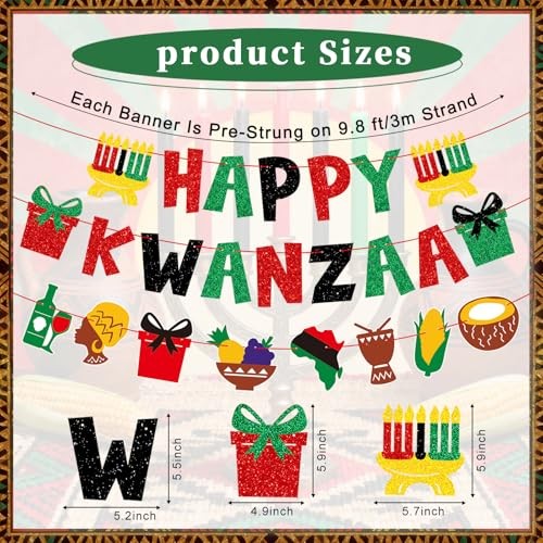 Happy Kwanzaa Decorations Banner, 3Pcs Pre-Strung Glitter Red red gren black gallery