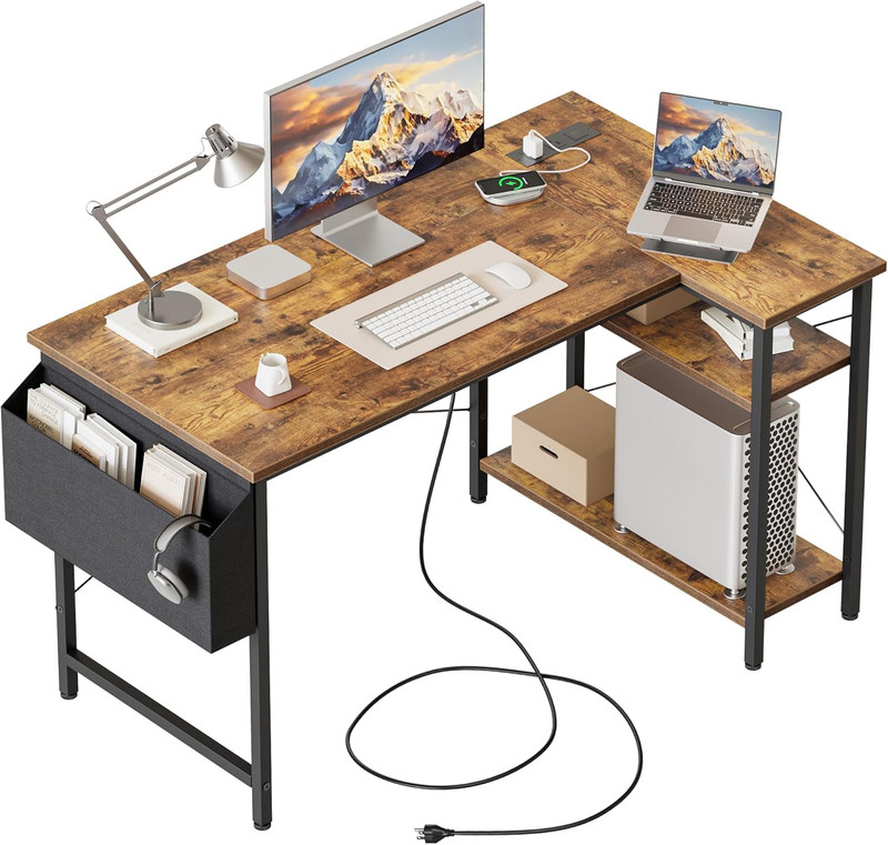 Escritorio de Computadora en L con Enchufe Mesa Gamer para Espacios Pequenos DIY
