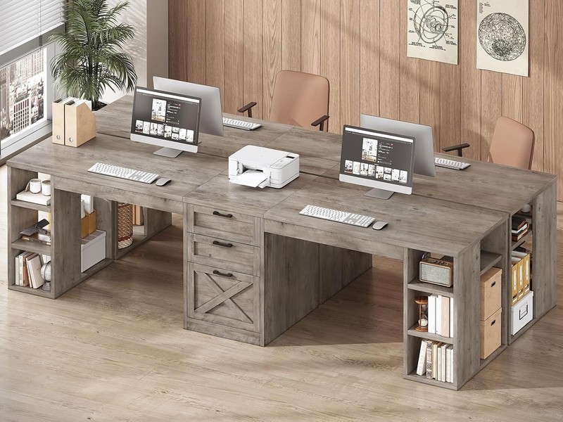 Farmhouse 96.5" Computer Desk, Long Two Person Desk w/3 Drawers &Storage Shelves gallery