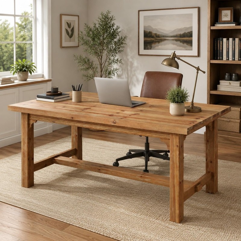 63» Solid Wood Executive Desk Modern Office Computer Desk Study Writing Table