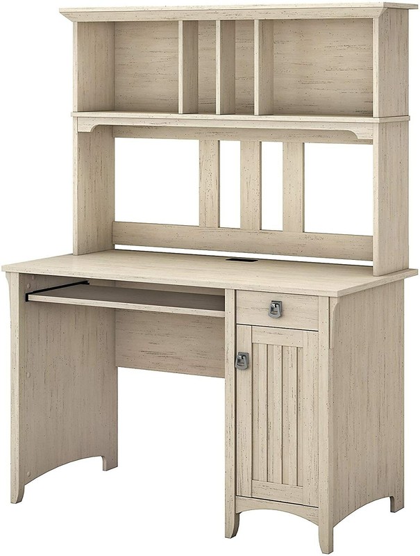 Bush Furniture Salinas Small Computer Desk with Hutch, Antique White
