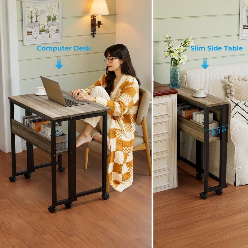 Small Folding Desk, 63cm Folding Desk with Castors, Simple M... gallery