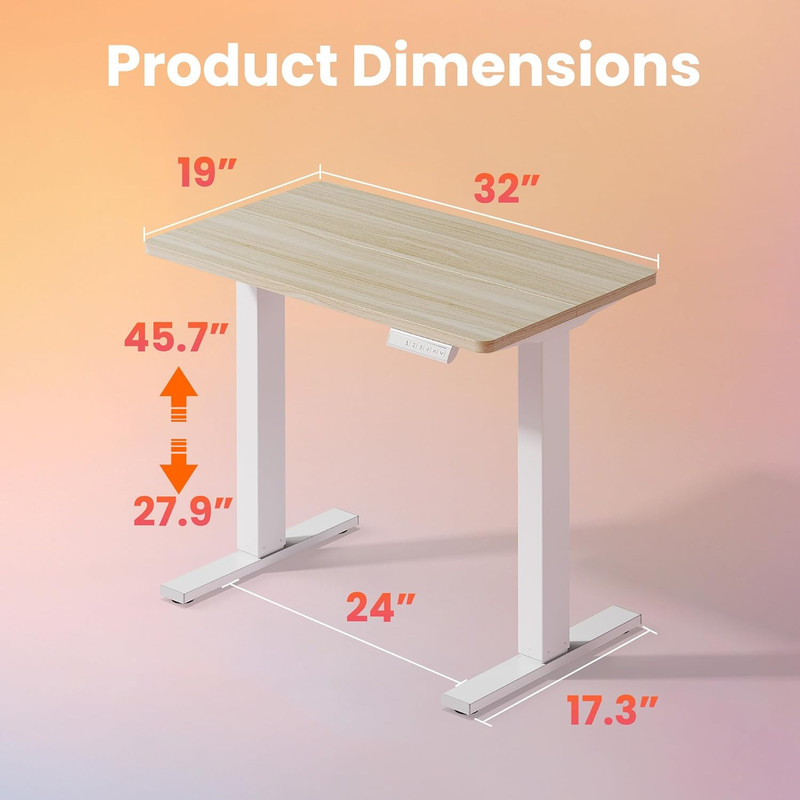 32" Small Electric Standing Desk Adjustable Height, 4 Memory Height Settings, Si gallery