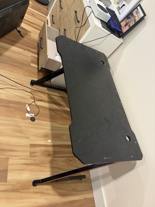 Black Contemporary Metal Computer Desk with Z-Shaped and Red Legs