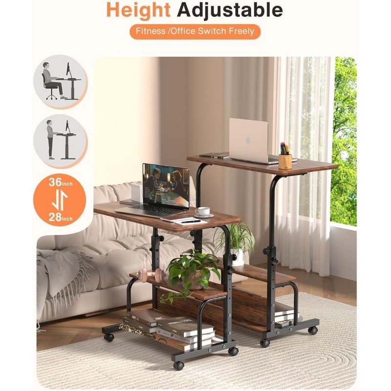 Portable Rolling Desk, 32" Computer Desk Drafting Tables with Storage Shelves gallery