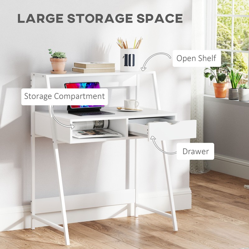 Computer Desk for Small Spaces School Student Desk w/ Drawer and Storage Shelves gallery