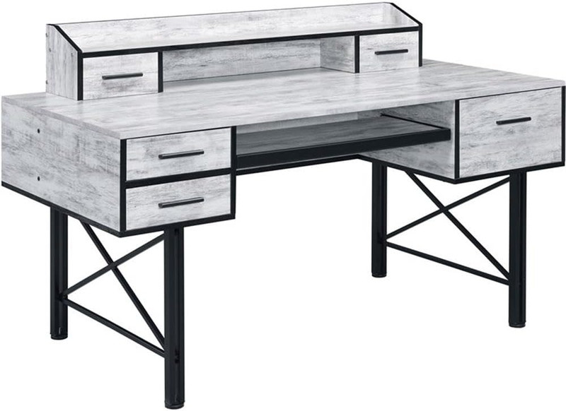 Antique White and Black Safea Wooden Storage Computer Desk