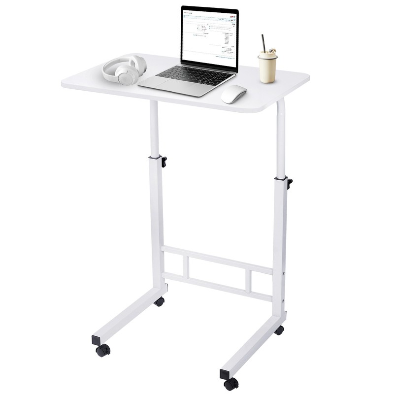 Height Adjustable Rolling Laptop Desk Cart Over Bed Hospital Table Stand White