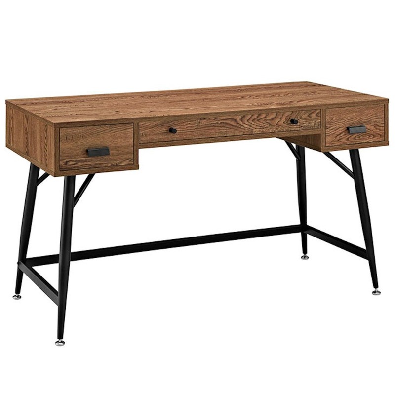 Mid-Century Industrial Rustic Writing Desk Reclaimed Wood Veneer Style 3 Drawers