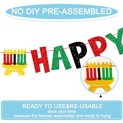 Happy Kwanzaa Decorations Banner, 3Pcs Pre-Strung Glitter Red red gren black gallery