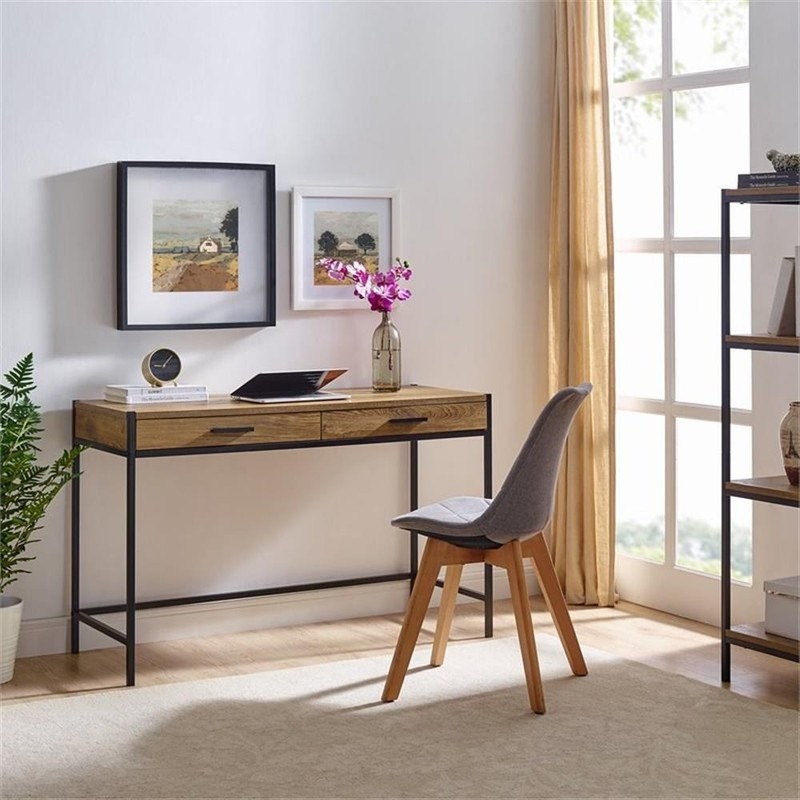 Pemberly Row 2-Drawer Wood/Metal Writing Desk with Shelve in Mahogany Brown gallery