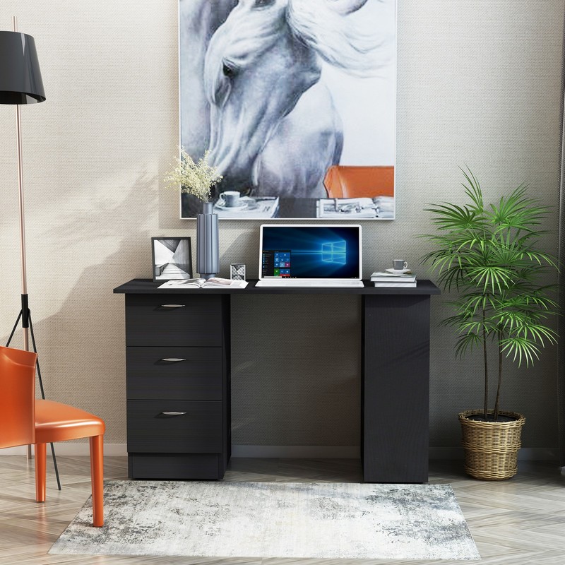 Computer Desk 47 Inch with 3 Drawers and Shelves Reversible Home Office Black gallery