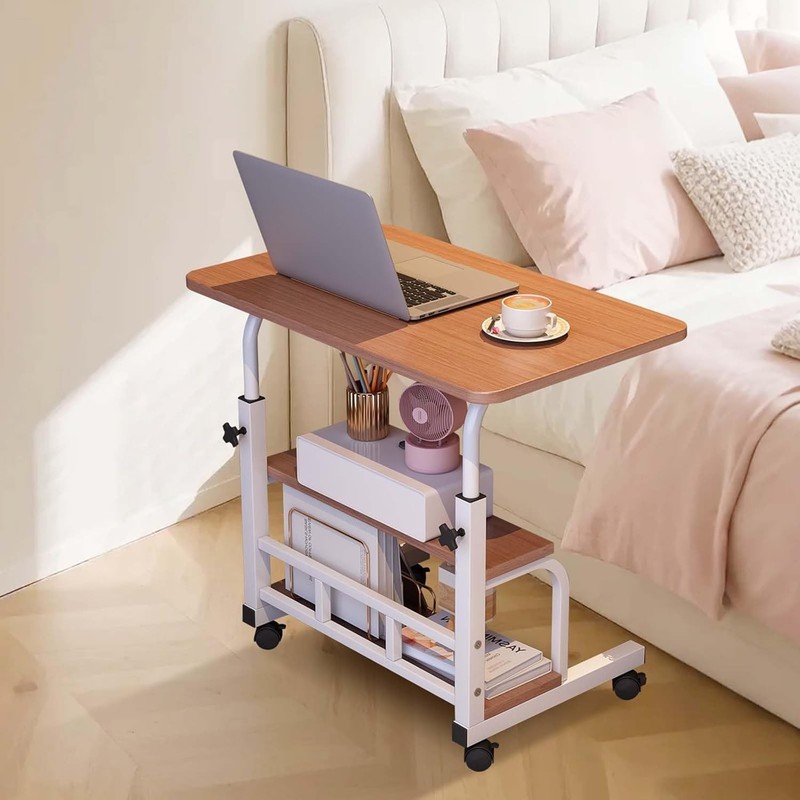 Rolling Laptop Table Height Adjustable Stand Up Desk Bedside Computer Bed Table