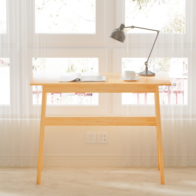Bamboo Computer Desk, Modern Writing Desk for Home Office, Gaming Study Table