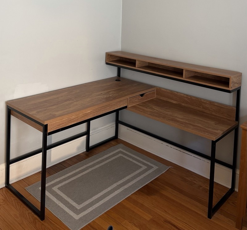 Used Sauder Manhattan Gate 59"W L-Shaped Computer Desk With Cubby Storage Hutch