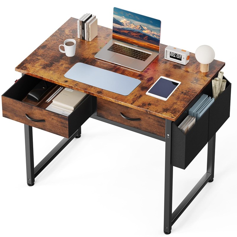 32 Inch Home Office Computer Desk Drawers Gaming Writing Study Table Brown