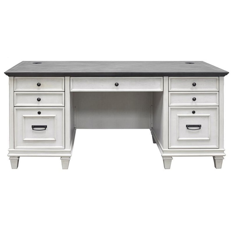 Beaumont Lane Farmhouse Wood Double Pedestal Desk Executive Desk in White/Gray gallery