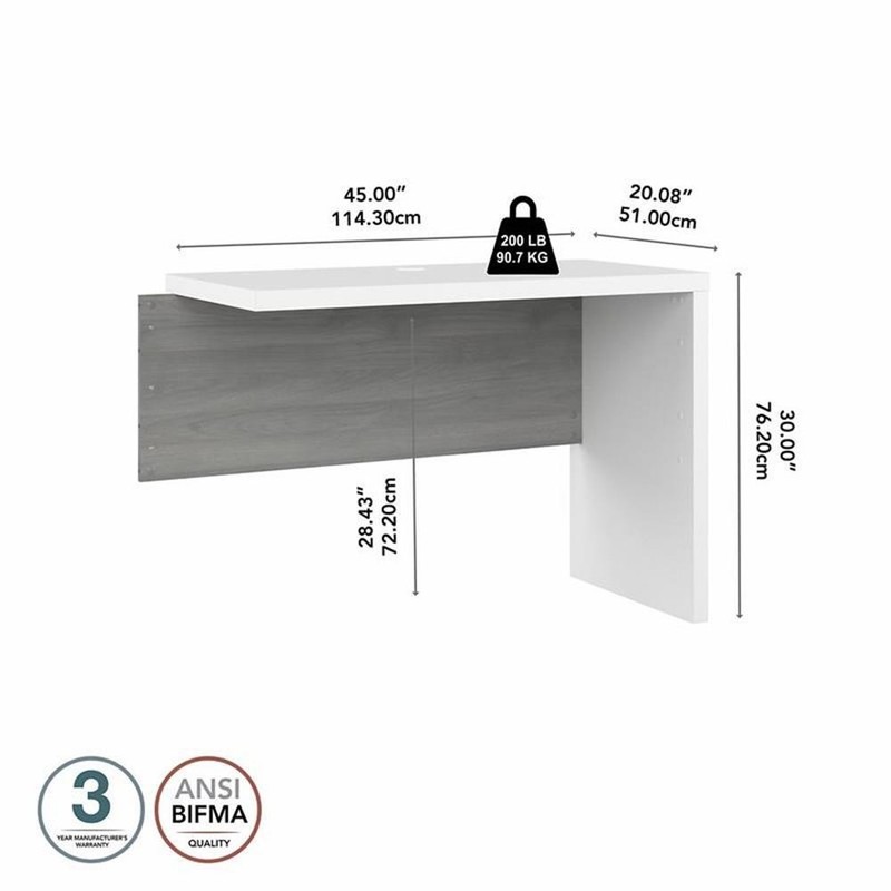 Pemberly Row 42W Desk Return/Bridge in Pure White and Gray - Engineered Wood gallery