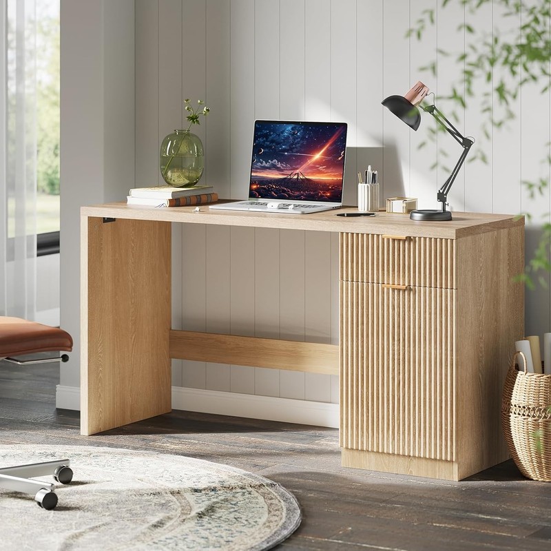 60″ Executive Desk with Storage, Home Office Computer Desk with Drawer Cabinet