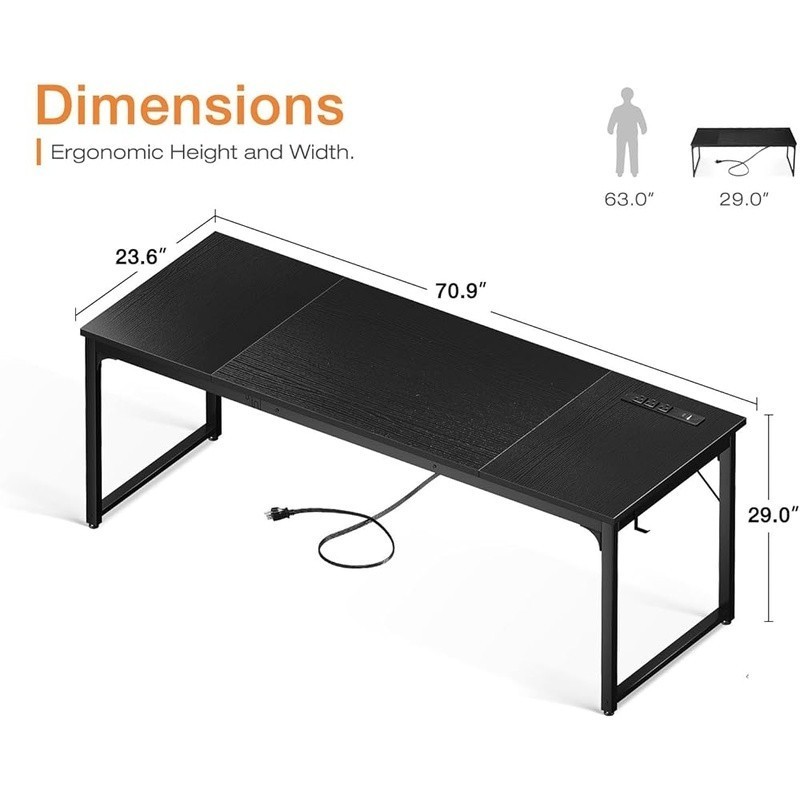 Large Computer Desk W/ Power Outlets USB Ports Sturdy Metal Frame Easy Assembly gallery