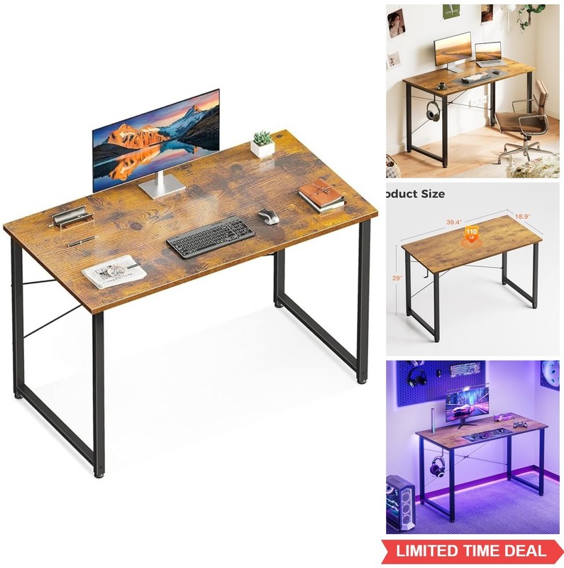 Small Computer Desk 40 Inch Writing Table with Headphone Hooks for Home Office