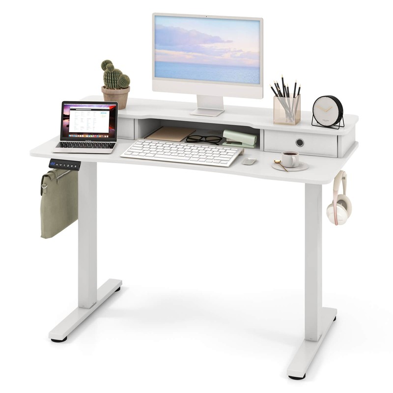 48″x 24″ Electric Standing Desk w/ 2 Drawers Monitor Stand Storage Shelf