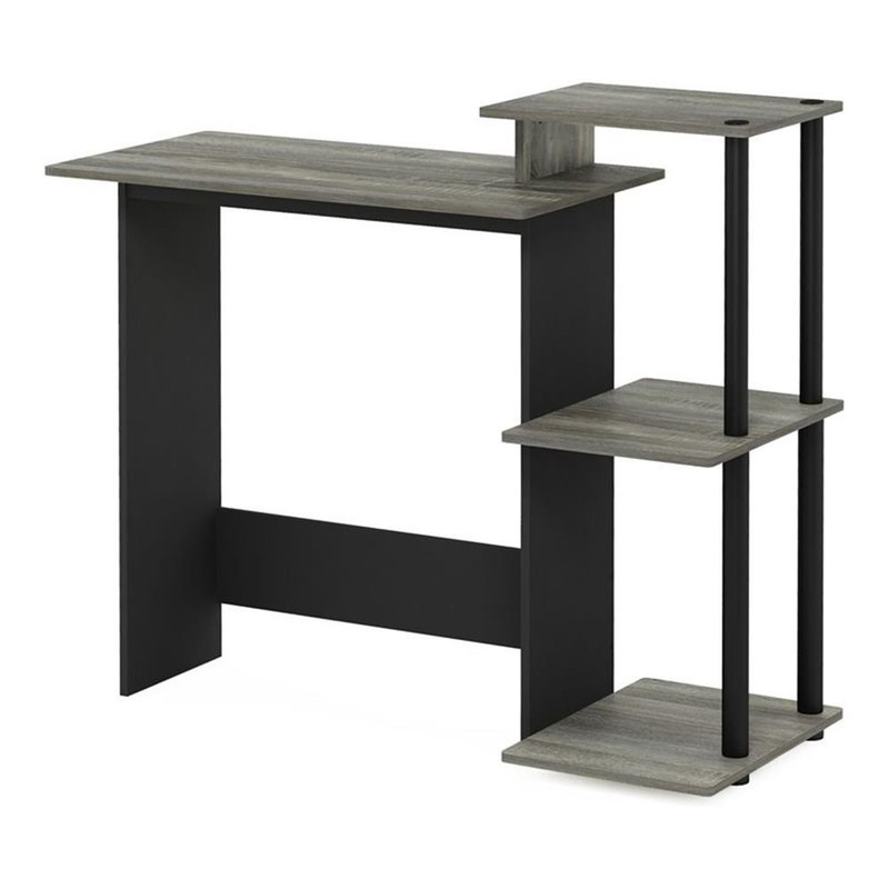 Pemberly Row Efficient Wood Home Laptop/Notebook/Computer Desk in Oak Gray/Black