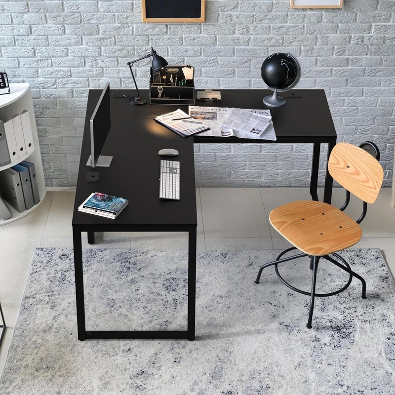 SHW 55x60 L Shape Corner Office Computer Desk Black gallery