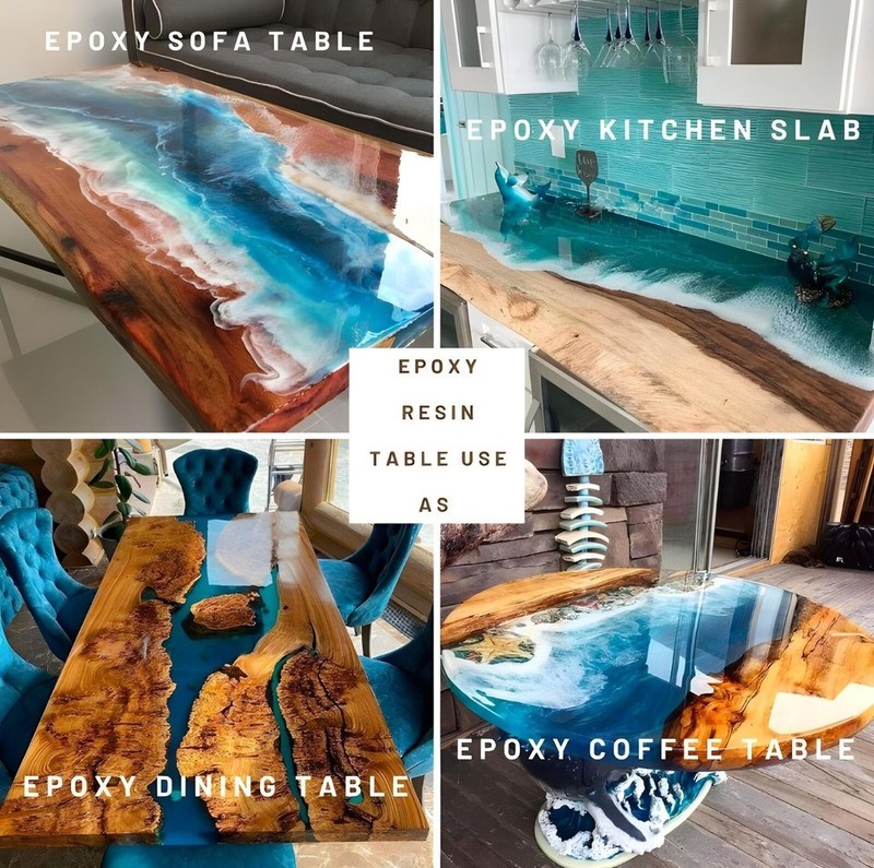 Blue Epoxy River Table Top Handmade Dining Table Luxury Furniture Live Edge Deco gallery